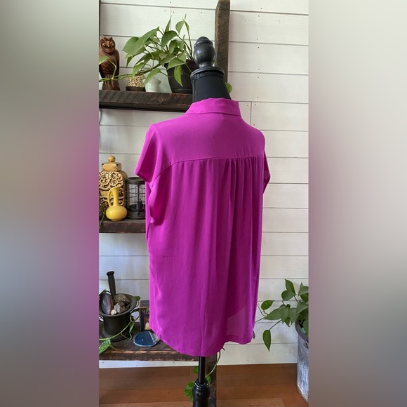 LOFT: Magenta Purple Relaxed Button Down Shirt with Mandarin Collar - Picture 17 of 17